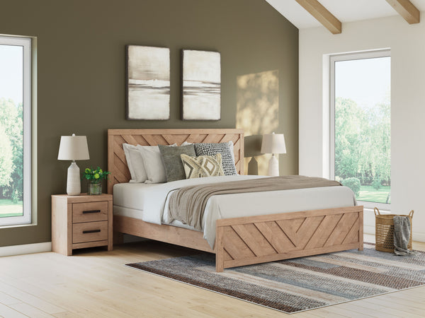  effortlessly creating an inviting atmosphere for a restful nightâ€™s sleep. A striking chevron pattern adds texture an