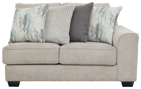 This right-arm facing loveseat is made with polyester upholstery. Pairs with other items in the series to make a sectional.<br><br><b>Additional Dimensions</b><br><ul><li>Arm height: 25-"</li><li>Leg height: 3-"</li><li>Minimum width of doorway for delive