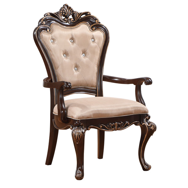 The Royal Classics Constantine Dining Arm Chairs (Set of 2) in cherry are a stunning combination of heirloom quality and classic design, making them a perfect addition to your dining room. Expertly crafted from solid pine and premium fancy face birch vene