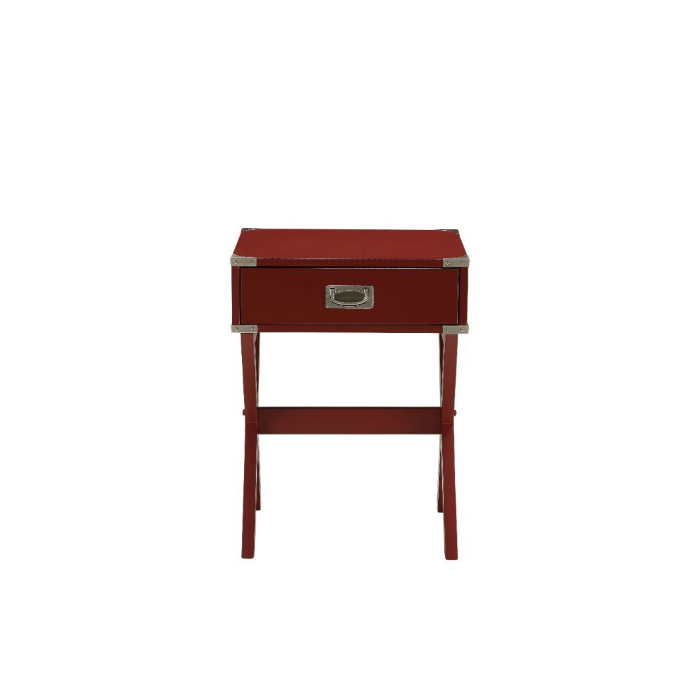 Bring the trending campaign style into your home with this updated Babs end table. With featuring of metal corner strapping and flush mount drawer pull which is true to the style. It is also offered in three colors to expand the options of this timeless d
