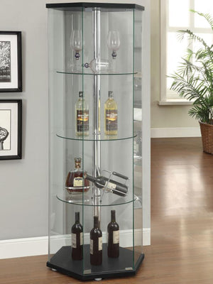  this curio cabinet wakes up a contemporary space and puts a new spin on an old classic. Hexagonal in shape