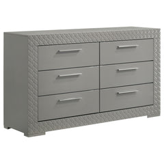 Elevate your bedroom decor with this stunning dresser, designed for both beauty and function. The high gloss finish enhances the contemporary Italian style, while the 3-dimensional diamond tile emboss adds a touch of sophistication. Six spacious drawers o