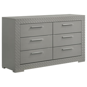 Elevate your bedroom decor with this stunning dresser, designed for both beauty and function. The high gloss finish enhances the contemporary Italian style, while the 3-dimensional diamond tile emboss adds a touch of sophistication. Six spacious drawers o