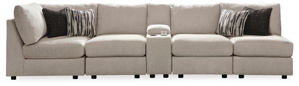 With its casual-contemporary aesthetic and modular design, the Kellway sectional makes way for high style and indulgent comfort. Rest assured, the thickly cushioned storage console includes not only a pair of cup holders, but also a USB port to keep you p