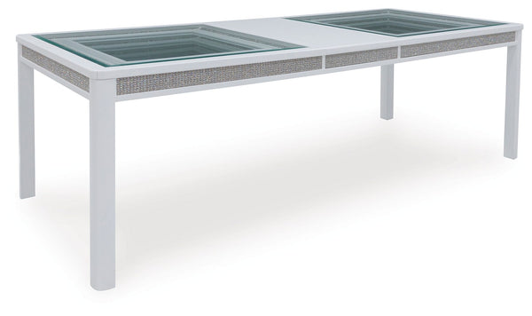 Embracing modern glamour, this extension table is a sparkling addition to your dining area. A bright white lacquer finish, shimmering rhinestone accents and clear glass panels give this table plenty of polish. Plus the drop-in leaf accommodates parties of