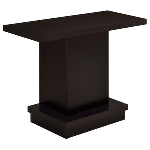 This sofa table delivers modern elegance with clean geometric lines and a versatile rectangular profile. Crafted from engineered wood with a scratch-resistant laminate veneer, it showcases a rich cappuccino finish that exudes contemporary charm. The spaci