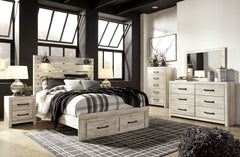 Cambeck - 7 Pc. - Dresser, Mirror, Queen Panel Bed with 2 Storage Drawers, 2 Nightstands - Whitewash