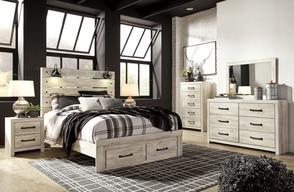 Cambeck - 7 Pc. - Dresser, Mirror, Queen Panel Bed with 2 Storage Drawers, 2 Nightstands - Whitewash