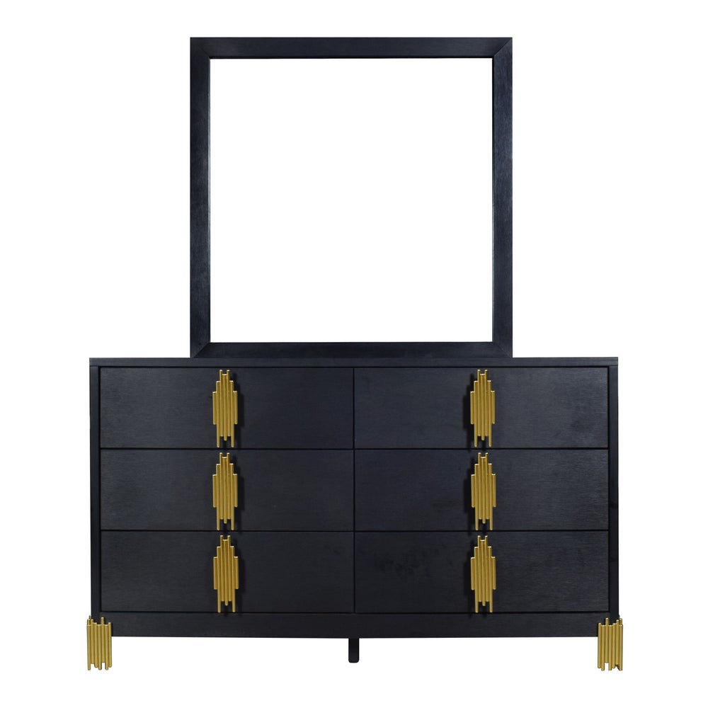 Introducing the Empire Mirror in sleek black, a stunning addition to any space. Crafted with durable eco-friendly materials and a sophisticated finish, this mirror exudes contemporary elegance. Its black framed, beveled low distortion design ensures a tru