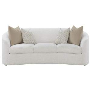  contoured silhouette and sloped armrests. Matching accent pillows with premium faux down fill 
