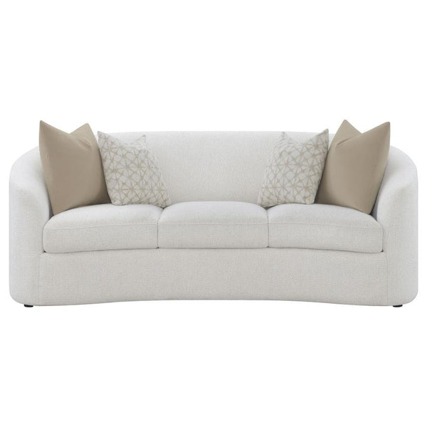  contoured silhouette and sloped armrests. Matching accent pillows with premium faux down fill 