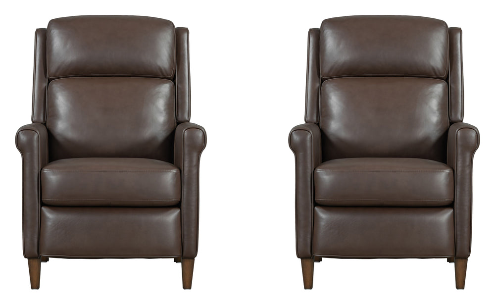 Meet the Northfield pushback recliner, where effortless relaxation meets sophisticated design. This manual pushback recliner is upholstered in soft leather with a custom match, ensuring both style and comfort. The key arm with detail welting adds a touch 