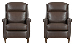 Meet the Northfield pushback recliner, where effortless relaxation meets sophisticated design. This manual pushback recliner is upholstered in soft leather with a custom match, ensuring both style and comfort. The key arm with detail welting adds a touch 
