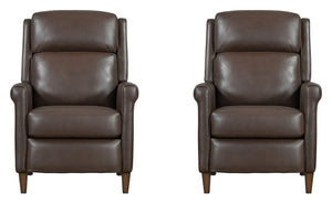 Meet the Northfield pushback recliner, where effortless relaxation meets sophisticated design. This manual pushback recliner is upholstered in soft leather with a custom match, ensuring both style and comfort. The key arm with detail welting adds a touch 