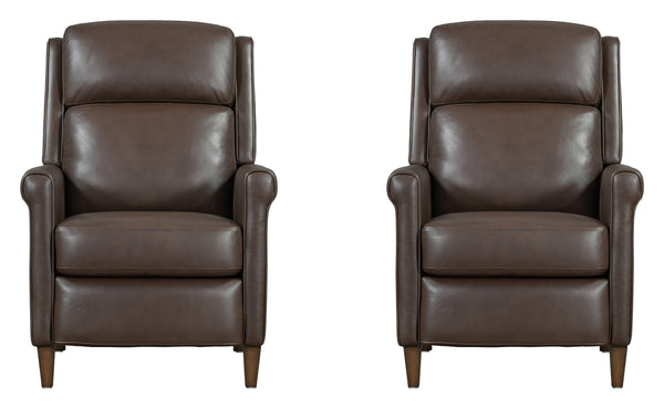 Meet the Northfield pushback recliner, where effortless relaxation meets sophisticated design. This manual pushback recliner is upholstered in soft leather with a custom match, ensuring both style and comfort. The key arm with detail welting adds a touch 
