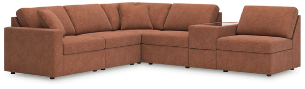 Looking cool and contemporary is great. But when it comes down to it, youâ€™re all about low-maintenance lounging. With the performance fabric on this sectional with console, cleaning spills is a breeze. Its customizable modular design caters to your ever