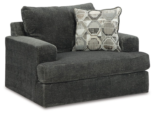 Craving casual refinement? This oversized chair has you covered. Its decidedly contemporary frame cradles sizable cushions in an ultra-soft neutral hue, lightening the mood in your living room with simple style and everyday comfort. A geometric accent pil