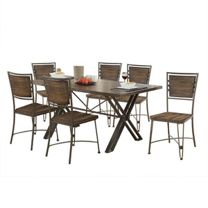KD, Armless Chair â€¢ Wooden Seat & Backrest â€¢ Metal Frame: Backrest, Seat Apron & Legs with -"X-" Crossbar Support<br/><br/><b>Product Features</b><ul><li>Rectangular Trestle Table</li><li>Wooden Top: Walnut Finish</li><li>Metal Trestle Base: Gunmetal 