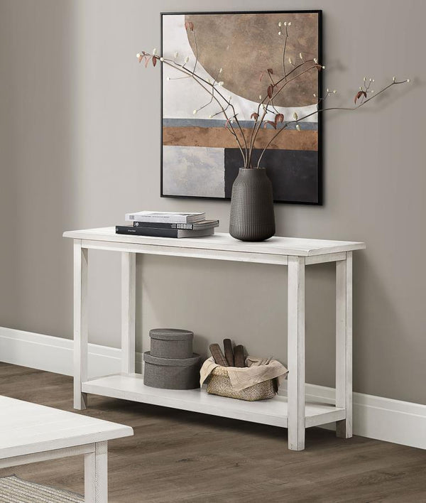  this console table showcases a rustic aesthetic and versatile appeal. Fashioned from pine wood and reinforced with engineered wood