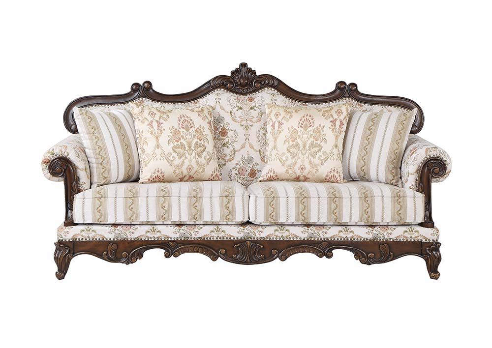 Victorian antique design without the musty moth odor, this design offers unparalleled evocative refinement. The beautiful Nyla sofa is great for creating an inviting classic home. wooden carvings decorate the crown and apron. The rolled arms add more of t