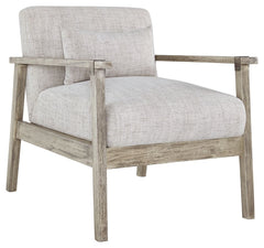 Keep your seating casually cool with this accent chair. The clean-lined design sports a gray finish for a modern appeal, while light neutral upholstery in a herringbone pattern creates textural interest. Antiqued pewter-tone accents add a touch of urban f
