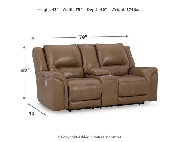 Trasimeno - Caramel - Power Reclining Loveseat with Console /Adj Hdrst