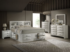 Optimize your bedroom with this innovative and stylish furniture collection, designed to blend modern functionality with sleek aesthetics. The centerpiece boasts a sophisticated headboard featuring built-in shelving and storage compartments, perfect for s