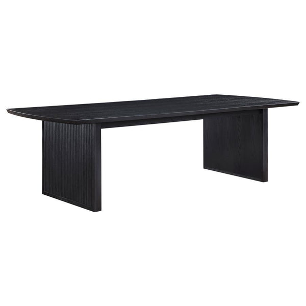 Consider a new approach to interior dÃ©cor with a wood dining table playing up minimalist style with subtle, sleek curves and a linear silhouette. Your modern environment craves a more low-key aesthetic with just enough fashion sense, and this dining tabl