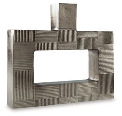 Stunning from all angles, this vase-'s contemporary geometric form acts as a captivating focal point for your mantle or bookshelf. Its antiqued nickel-tone body is detailed with subtle texture for added visual appeal. What a perfect fit for those seeking 
