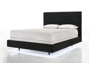 Discover the epitome of comfort and contemporary style with this floating illusion bed frame, accentuated by the underbed LED lighting. The rich black upholstery presents a tranquil and inviting aesthetic. Its high headboard offers an alluring charm and p