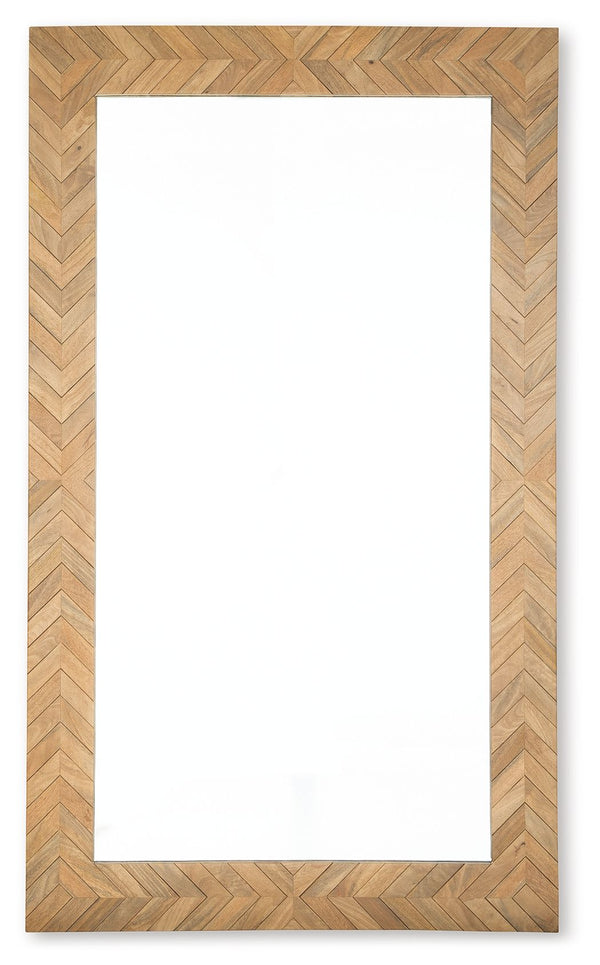 Simply striking and strikingly simple. With its clean lines and impressive stature, this floor mirror is a well-designed complement to your everyday routines. Its right-on-trend chevron pattern gives the warm and welcoming light brown finish a contemporar