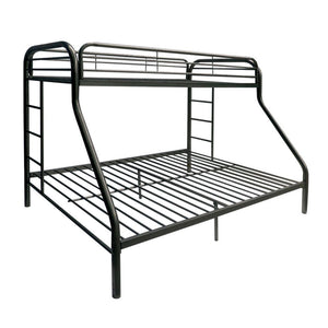 Bring home this Tritan twin XL over queen bunk bed to let your kids enjoy personal space without compromising on style. Superior quality metal for durability, built-in side ladders for easy access, and full length guard rails for safety. Choose from black
