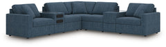 Looking cool and contemporary is great. But when it comes down to it, youâ€™re all about low-maintenance lounging. With the performance fabric on this balanced sectional with audio and storage consoles, cleaning spills is a breeze. Its customizable modula
