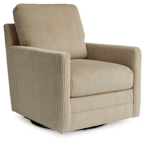 Clean-lined, contemporary style. Relaxed, homey comfort. This swivel chair has it all. Lightweight sand-hued corduroy upholstery makes it a cozy yet head-turning piece. Factor in the 360-degree spin, and you-'ve got a win-win.<br><br><b>Additional Dimensi