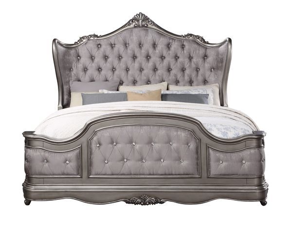 Create the feel of a European chateau in your bedroom with the Ausonia collection. Gathering inspiration from vintage Rococo design, featuring intricate carvings that embody the period. The wingback headboard is a classic design is accented with crystal-l