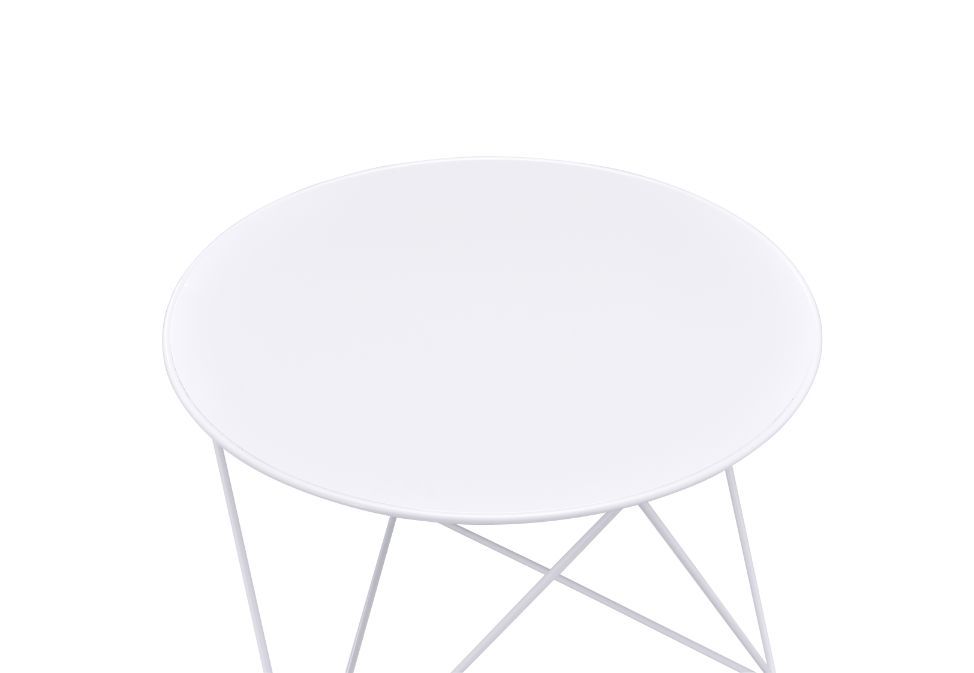 Bring dimension, depth and distinctive visual appeal with this modern geometric design. The accent table boasts a cool and fun look. Round table top paired with irregular metal base adds a uniquely attractive contrast to this table. It-'s powder coating p
