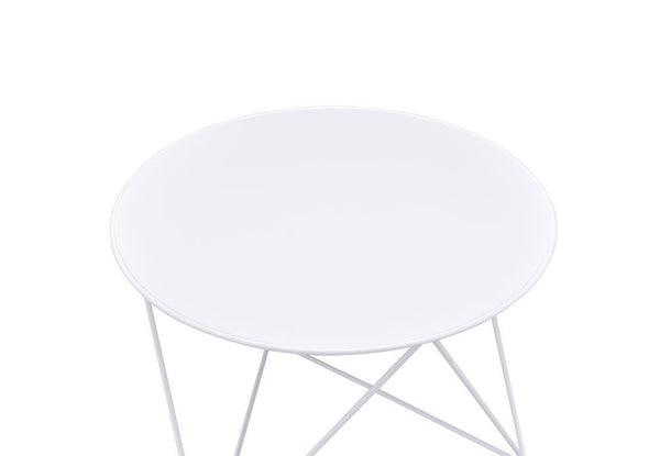  depth and distinctive visual appeal with this modern geometric design. The accent table boasts a cool and fun look. Round table top paired with irregular metal base adds a uniquely attractive contrast to this table. It-'s powder coating p