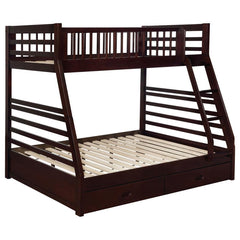 Perfect for a transitional space, this twin over full bunk bed is casual in style. Create a stunning visual with the supportive A-shaped frame, complete with decorative horizontal lines. Constructed of solid pine, the sturdy base is laid-back and versatil