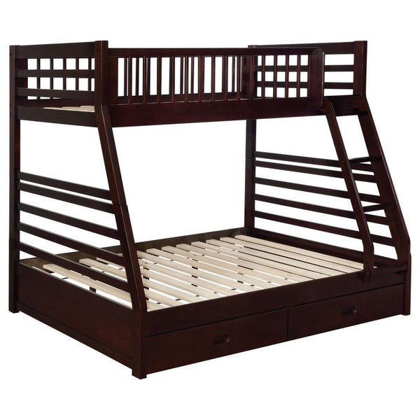 Perfect for a transitional space, this twin over full bunk bed is casual in style. Create a stunning visual with the supportive A-shaped frame, complete with decorative horizontal lines. Constructed of solid pine, the sturdy base is laid-back and versatil