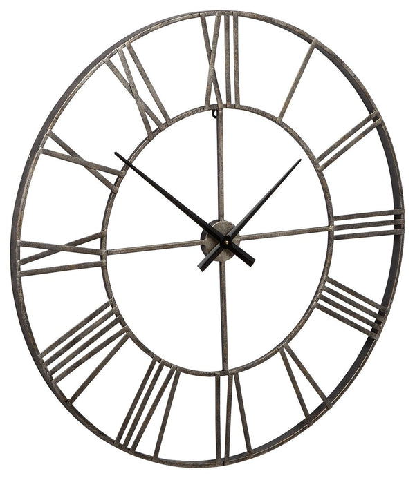 Casual style meets practical function with this wall clock. Roman numerals are easy to read on the sleek metal frame in an antiqued silver finish. Keeping track of time has never been so stylish.<br/><br/><b>Product Features</b><ul><li>Metal frame</li><li
