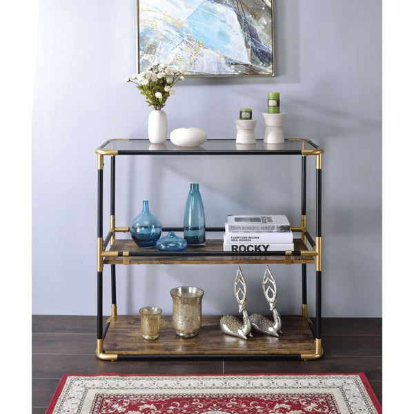 Rectangular Console Table Storage: 2 Open Compartments (2 Wooden Shelf/Open Back) CONSTRUCTION Glass Top: 5mm Smoky Tempered Glass