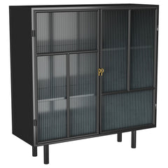 Create a stylish, engaging spot for easy storage with a modern industrial accent cabinet. Blending beautifully in casual, urban, and farmhouse settings, it features metal construction with a rich black finish that offers a neutral complement to your space