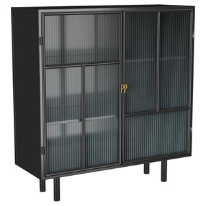 Create a stylish, engaging spot for easy storage with a modern industrial accent cabinet. Blending beautifully in casual, urban, and farmhouse settings, it features metal construction with a rich black finish that offers a neutral complement to your space