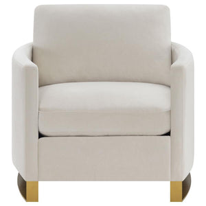  and foam. The chair also features accent pillows and reversible cushioned feather blend seat backs