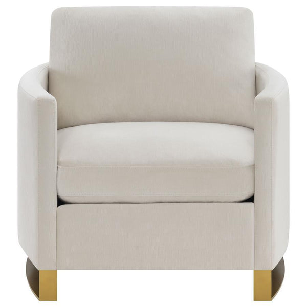  and foam. The chair also features accent pillows and reversible cushioned feather blend seat backs