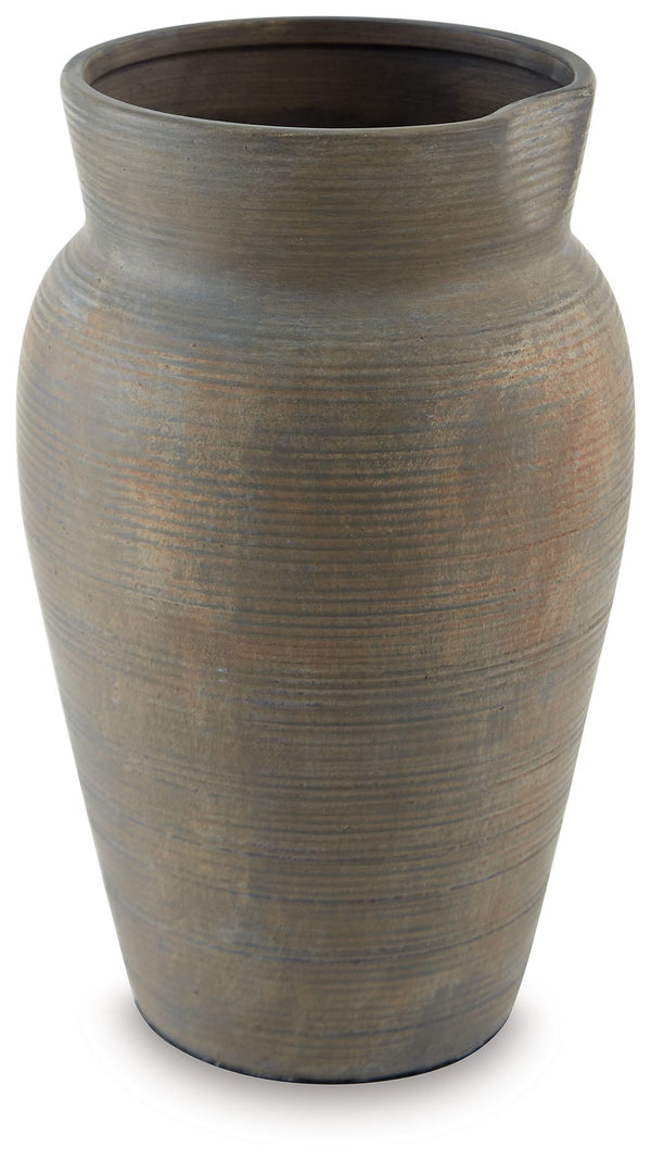 Contain your enthusiasm for casual earthy elegance. Loaded with a sense of antiqued beauty, this stunning ceramic vase adds a beautiful timeworn quality to your home. Let it wow on its own, or kick things up a notch and fill it with faux or dried bouquets