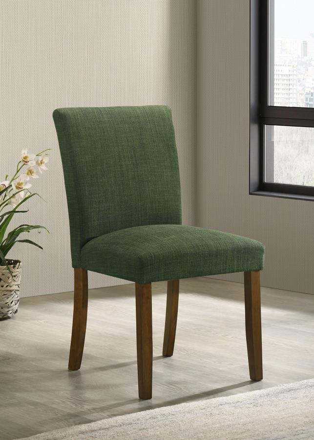 Upgrade your dining table with the fresh silhouettes and contemporary flair of this set of two modern side chairs. Each boasts an armless profile and lovely upholstery that creates the perfect touch of texture. Foam cushions provide exemplary comfort, per