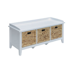 Keep your entryway fresh and organized with this lovely Flavius storage bench, featuring three spacious brown rattan baskets like drawers. The low-profile design, and crisp finish make for charming windowsill seating. This bench is also perfectly suited t