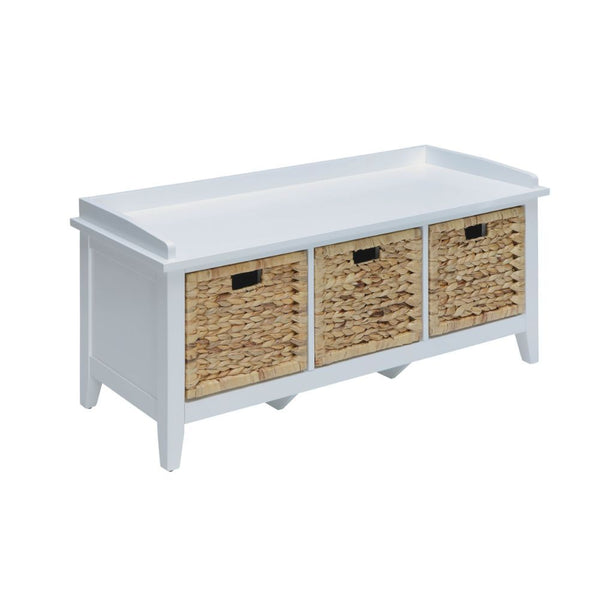 Keep your entryway fresh and organized with this lovely Flavius storage bench, featuring three spacious brown rattan baskets like drawers. The low-profile design, and crisp finish make for charming windowsill seating. This bench is also perfectly suited t