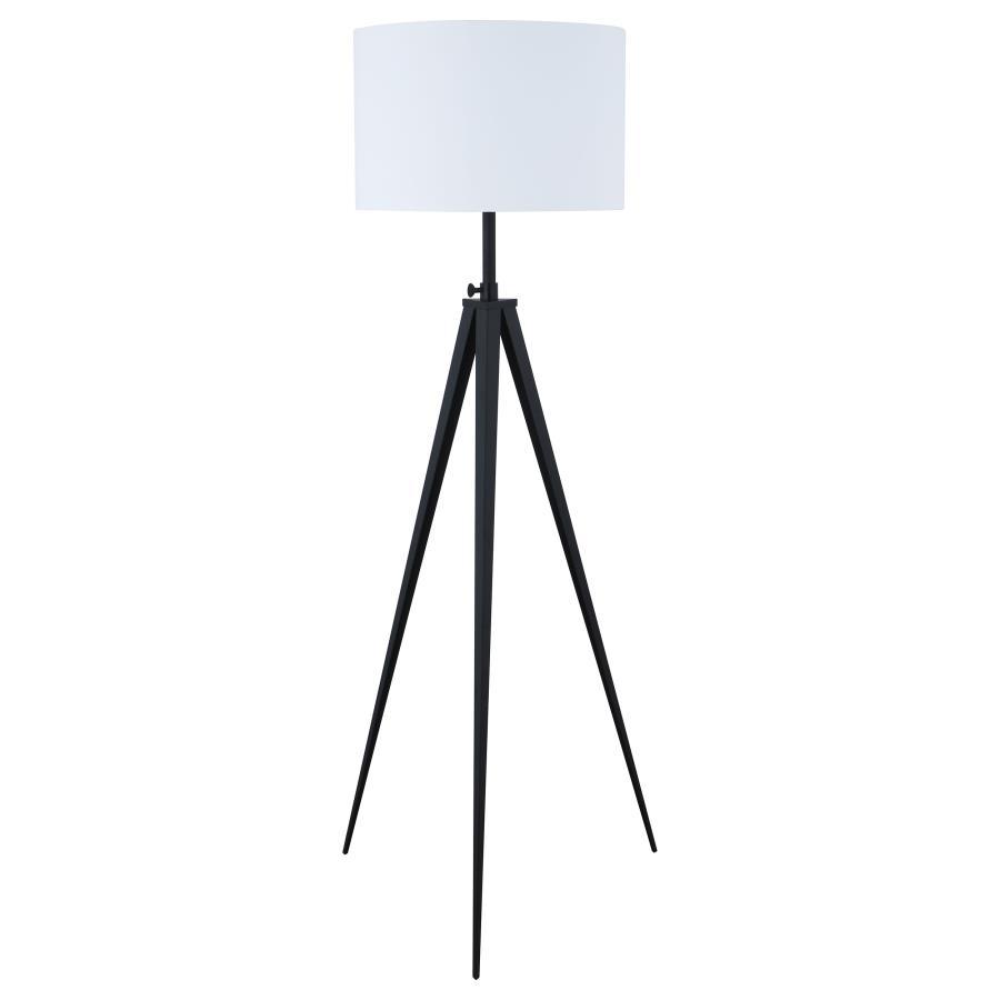Spruce up the lighting in your home with this modern three-legged floor lamp. Featuring a mid-century design in traditional black and white colors, this lamp is excellent in a home with classic black decor or modern white furnishings. The white linen-like